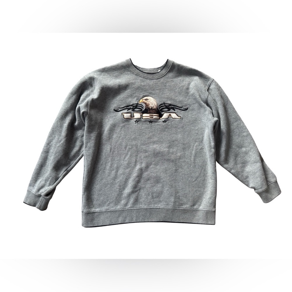 Vintage Croft & Barrow USA Eagle Crewneck Sweatshirt Mens M Gray Embroidered